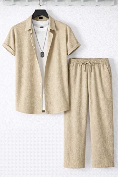 BRLKN Boyfriend Fit Waffle Fabric Alaçatı Style Unisex Wrinkled Short Sleeve ...