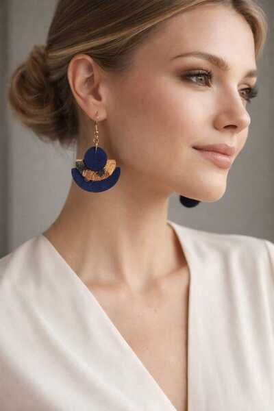 Atölye Taba Hakiki Süet Deri Leopar Desenli Küpe