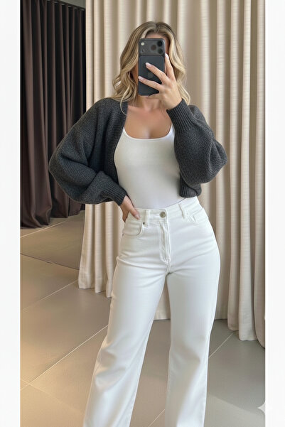 MaxiMor Women's Smoked Color Knitwear Knitted Raglan Sleeve Bolero Cardigan K...