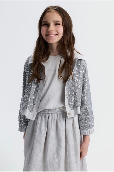 Generic Brand Limi̇ Girl's Sequin Jacket and Satin Lined Skirt 2-Piece Set