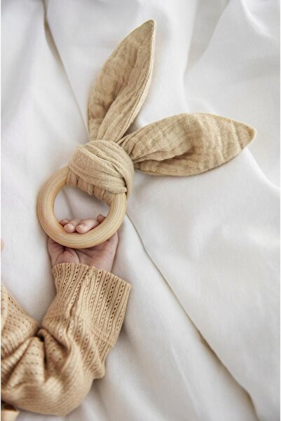 Lumos Trade Müslin Detaylı Doğal Ahşap Bebek Diş Kaşıyıcı – OEKO-TEX Organik ...