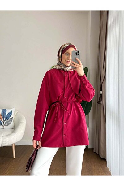 by nursel çiçek Women's Trendy Shirt with Collar and Belted Cape