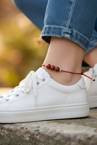 NBS Beautiful Naturel Stones Red Jasper Natural Stone 8 mm Anklet