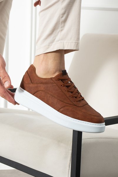 Victoris Lynor Men's Tan Lace-Up Flat Sole Sneaker Shoes