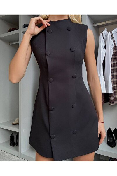 Julidress Double-Breasted Lined Premium Sleeveless Jacket Dress with Flap Poc...