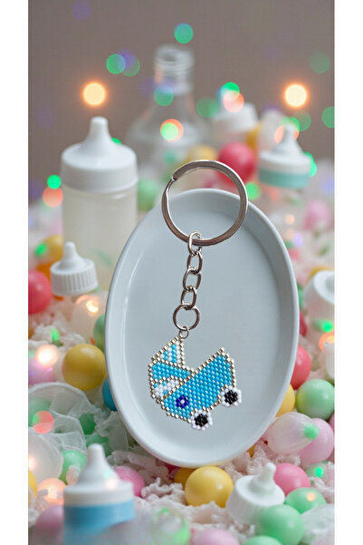SEARD Miyuki Beads Handmade Blue Baby Stroller Keychain/Bag Ornament 1