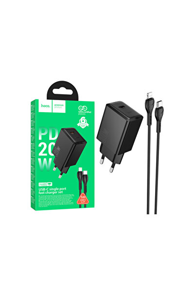 Hoco Incarcator Retea + Cablu Lightning, 1m, (PD20W) 1xUSB-C, FastCharge, BLACK