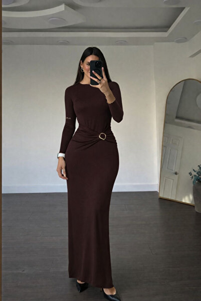 khar Women's Olla Long Evening Dress with Gold Buckle Detail, Stylish Evening...