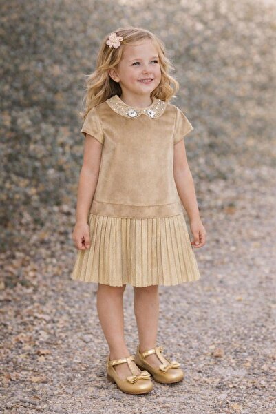 MAYORAL Kız Çocuk Gold Piliseli Kadife Elbise