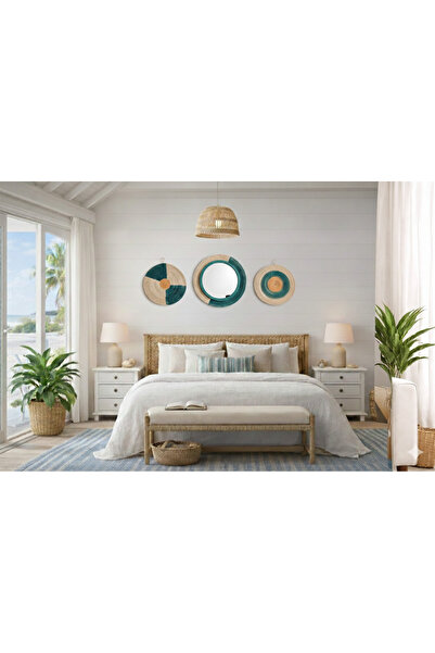 kattuna Bohem Duvar Dekorasyonu Aynalı 3’Lü Jüt Set