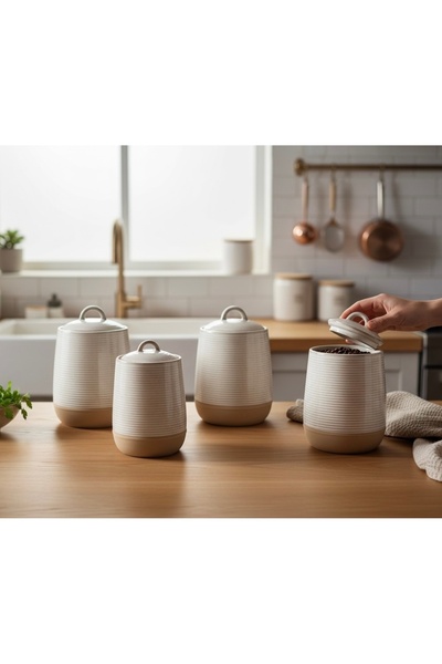 Generic 4-piece brown striped spice jar set