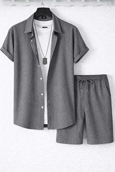 BRLKN Boyfriend Fit Waffle Fabric Alaçatı Style Unisex Wrinkled Short Sleeve ...