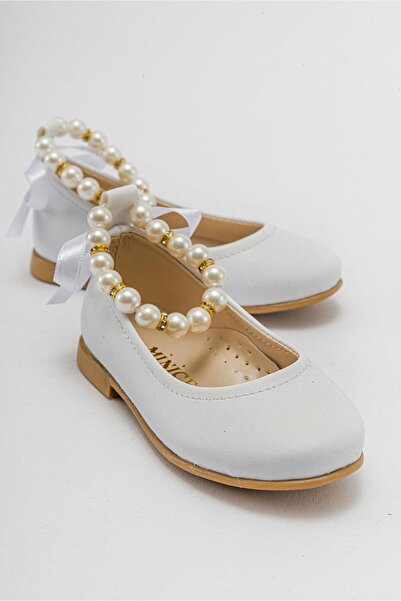 CCWAY AYAKKABI Pantofi pentru copii anti-alunecare cu perle 21-25 ALB