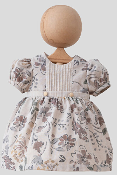 Mymio Çiçek Desenli Pilise Detaylı Kız Çocuk Elbise