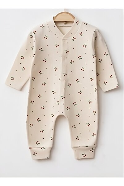 Nayinom Unisex Kiraz Temalı %100 Pamuklu Manşetli Çıtçıtlı 3 lü Tulum 0-3-6 Ay