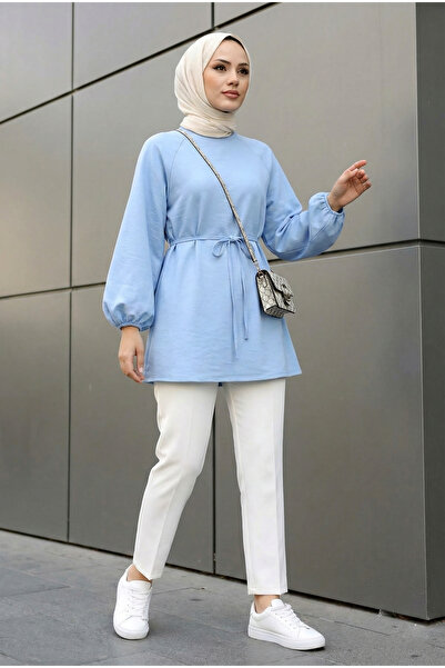 MODAQU Tencel Fabric Balloon Sleeve Tunic - Baby Blue