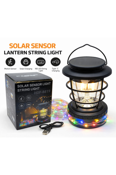 farissu Solar Hareket Sensörlü Fener ve 10 Metre Renkli LED Işık Zinciri - HO...