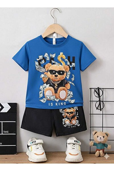 Nice Clothes Children's Tracksuit Set Hooded Unisex Glasses Bear Money Print