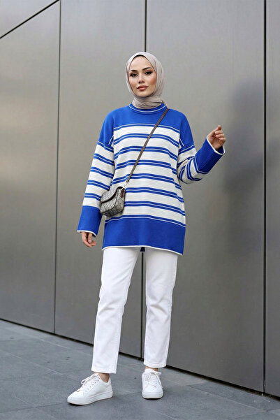 MODAQU Striped Casual Knitwear Tunic - Blue