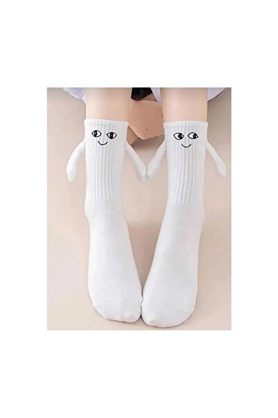 EfemİcGiyim White Color Rose Patterned Combed Cotton Tennis Socks with Magnet...