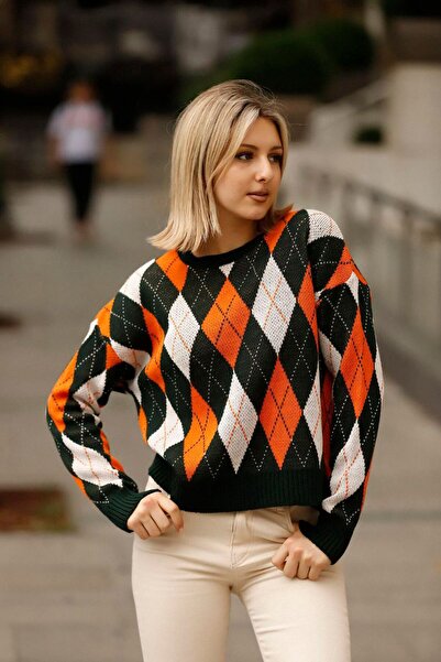 louyan fashion Women's Diamond Patterned Colorful Knitwear Sweater