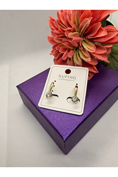 XUPING JEWELRY KUYUMCU SERİ 14K RENGİ ZİRKON TEK TAŞLI ÇELİK KÜPE