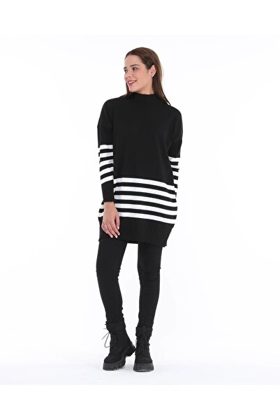 Kırçiçek Women's Half Fisherman Stripe Detailed Soft Textured Knitwear Tunic