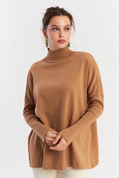 Kırçiçek Women's Half Fisherman Wide Cut Soft Textured Knitwear Tunic