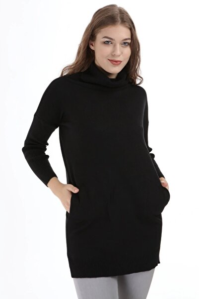 Kırçiçek Women's Degaje Collar Pocketed Soft Textured Knitwear Tunic