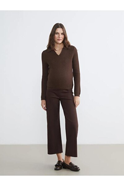 LC Waikiki Pantaloni de maternitate din denim maro, cu panouri, croială dreap...