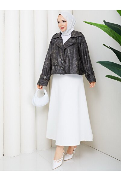 Lorien Desenli Oversize Kısa Kadın Ceket – Astarsız, Düğmeli, Günlük ve Şık M...