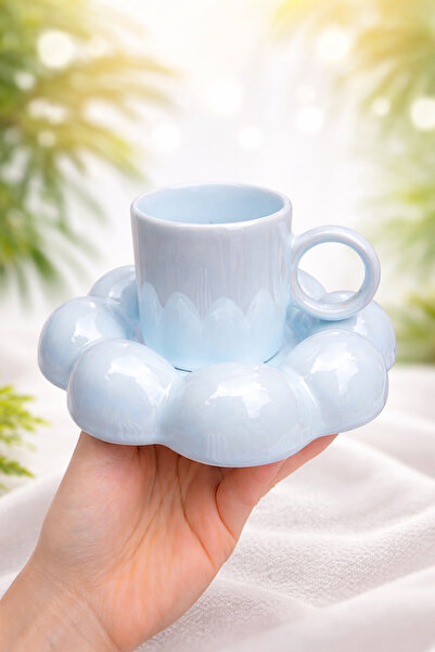 MAMALİZA Set of 2 Sedefli Espresso Ceramic Cups. Sky Blue Turkish Coffee Cup....