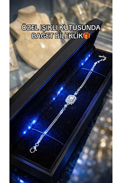 ZEY GÜMÜŞ 925 Ayar Gümüş Rodyum Baget Gümüş Bileklik(IŞIKLI KUTULU)