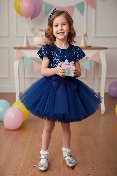 punicha تنورة توتو منفوشة مزينة بفيونكة للفتيات (باللون الأزرق الداكن)