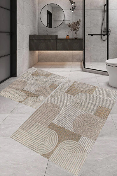 ROVİGO HOME Digital Printing Modern Bathroom Rug Double Bath Mat Rvg5-Lna0031...