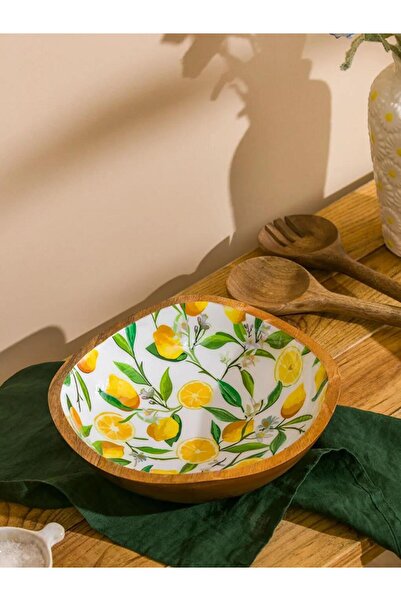 LC Waikiki Lemon Printed Wooden Salad Bowl 24 cm (S6)