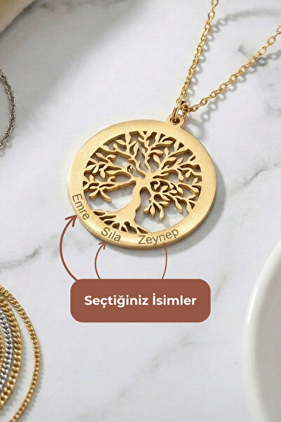 ZOLESSA Kadın Kişiye Özel Hayat Ağacı Kolye 14 Ayar Altın Kaplama 925 Ayar Gü...