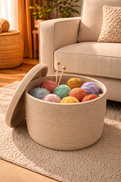 Bohemahomedecor Wicker Cotton Decorative Blanket Basket Organizer with Lid Ba...
