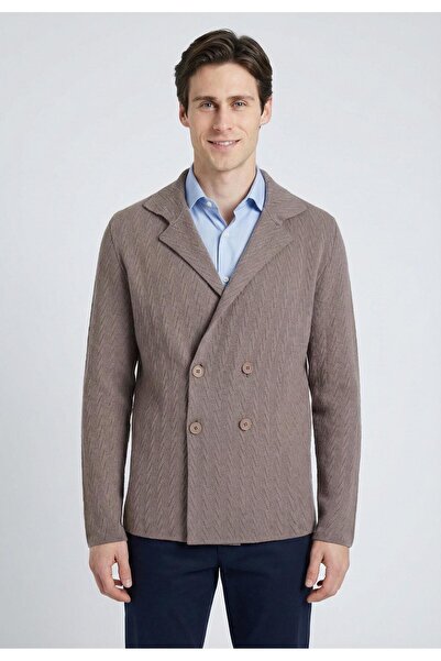 Felix Hardy Men's Knitted Double-Breasted Jacket - Brown