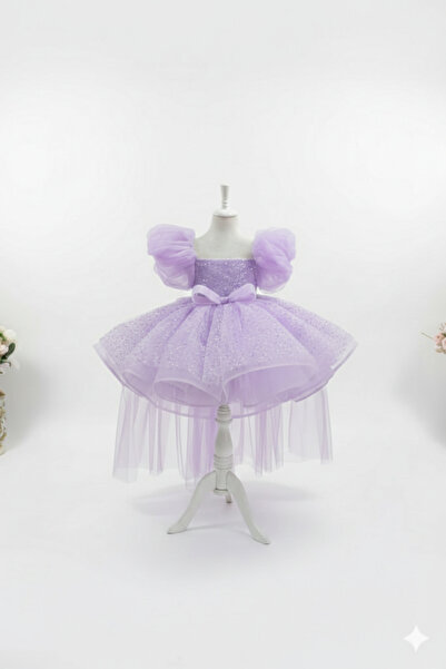 shop Kız Çocuk Mor Tütü Prenses Elbisesi , Balon Kol Fiyonklu Özel Gün Elbisesi