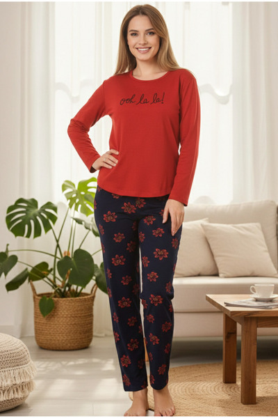 YusGos Women's Crew Neck Milan Fabric Printed 100% Cotton Pajama Set