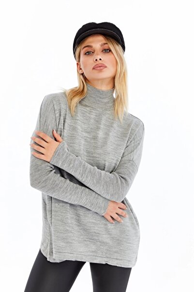 Kırçiçek Women's Half Fisherman Wide Cut Soft Textured Knitwear Tunic