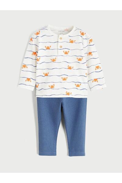 LC Waikiki Ecru Printed Baby Boy T-Shirt and Sweatpants 2-Pack (S6)