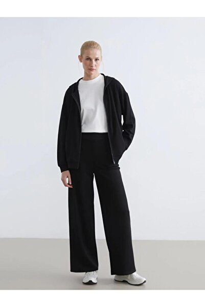 LC Waikiki Black Soft Touch Women's Sweatpants with Elastic Waist (S6)