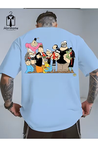 oneagılyazı Men's Short Sleeve T-Shirt |   Popeye, Oliver and Brutus Printed |