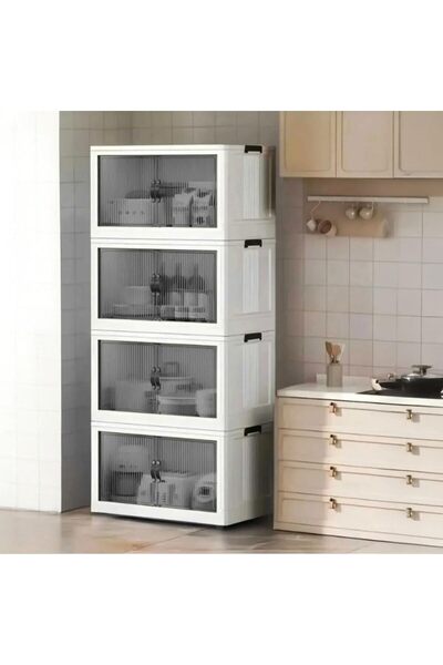 BRF 33DTicaretDY Deconox 4 Katlı Katlanabilir Portatif Dolap (Beyaz-Gri) | Ka...