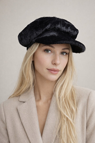 Şirin Giyim Aksesuar Pălărie tip beanie pentru femei, neagră, din pluș moale,...