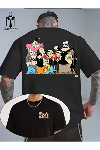 oneagılyazı Men's Short Sleeve T-Shirt |   Popeye, Oliver and Brutus Printed |