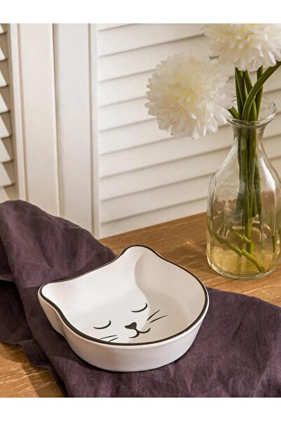 LC Waikiki وعاء للوجبات الخفيفة من السيراميك مع شكل قطة بيضاء (S6)