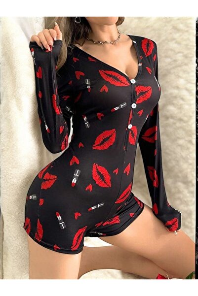 SATTENS Ολόσωμη φόρμα με σχέδια από χτενισμένο βαμβάκι - Σέξι σετ ύπνου